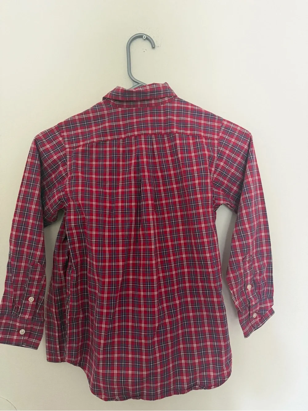 Ralph Lauren Red Plaid Button-Down Shirt with Navy Pony Embroidery